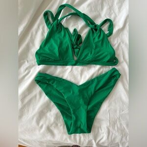 becca by rebecca v front bikini bottoms and tie triangle top